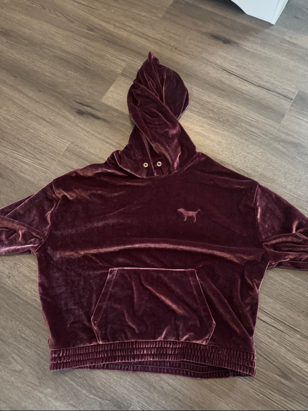 PINK Victoria's Secret Velvet Off-the-Shoulder Hoodie in Deep Burgundy